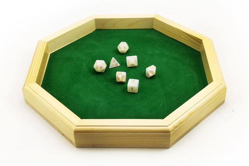 Bescon Heavy Duty 12 Inch Octagonal Wooden Dice Tray with Felt Lined Rolling Surface - Image 1